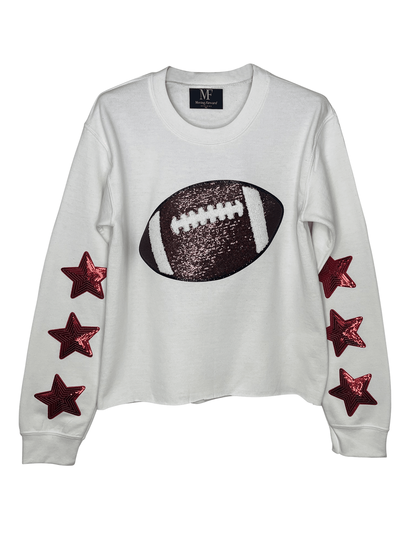 Game Day Sweatshirt, Crewneck White, Sequin Football & Red Stars