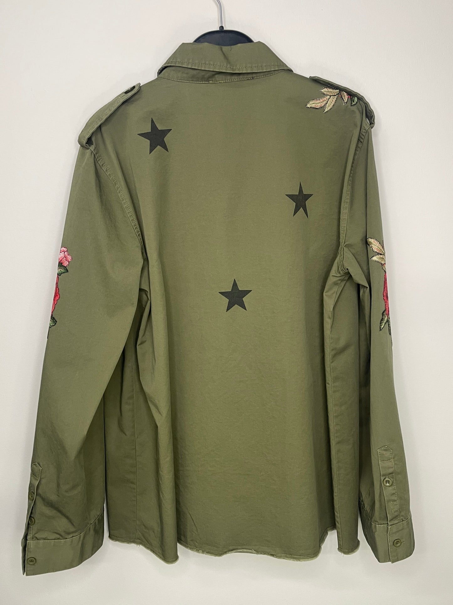 Pink Flowers Army Green Shacket