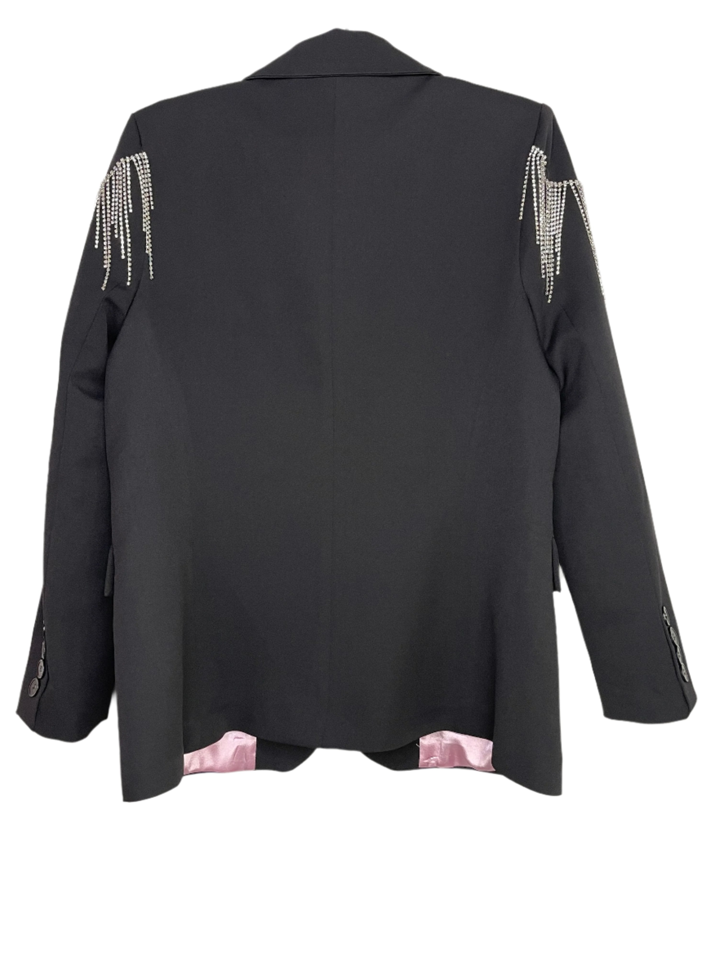 Blazer, Black w/ Pink Lining, Shoulder Fringe