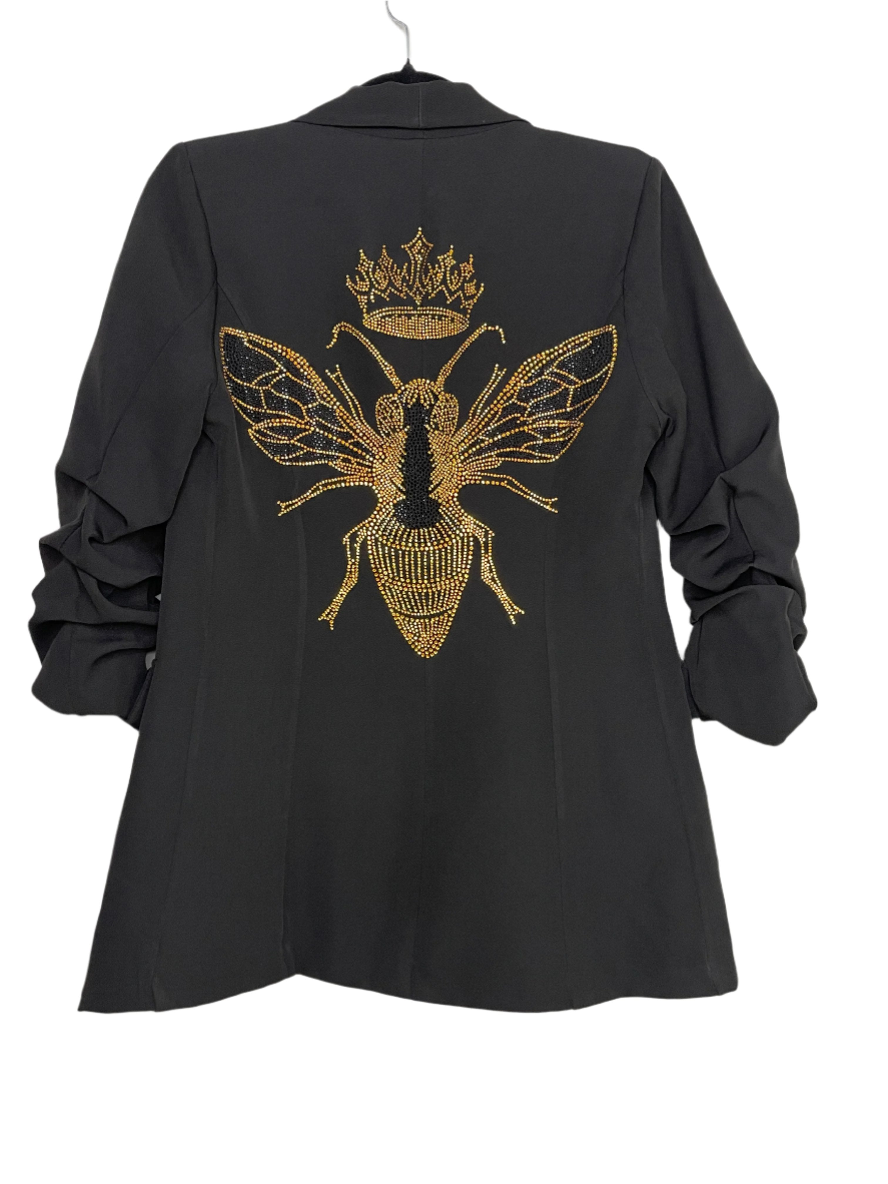 Gold Queen Bee Black Ruched Sleeve Blazer