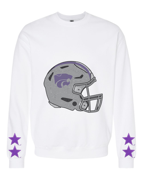 Kansas State Wildcats Helmet & Stars White Sweatshirt