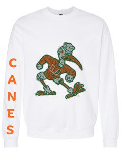 Game Day Sweatshirt, White Crewneck, University of Miami Canes Sebastian
