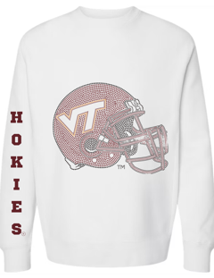 Virginia Tech Hokies Helmet White Crewneck Sweatshirt