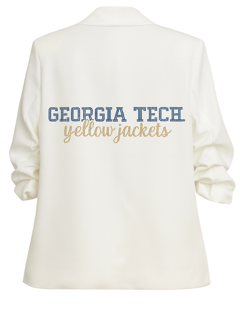 Georgia Tech Yellow Jackets Script White Ruched Sleeve Blazer
