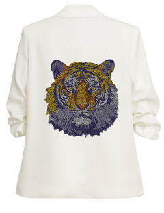 Clemson Tiger Face White Ruched Sleeve Blazer