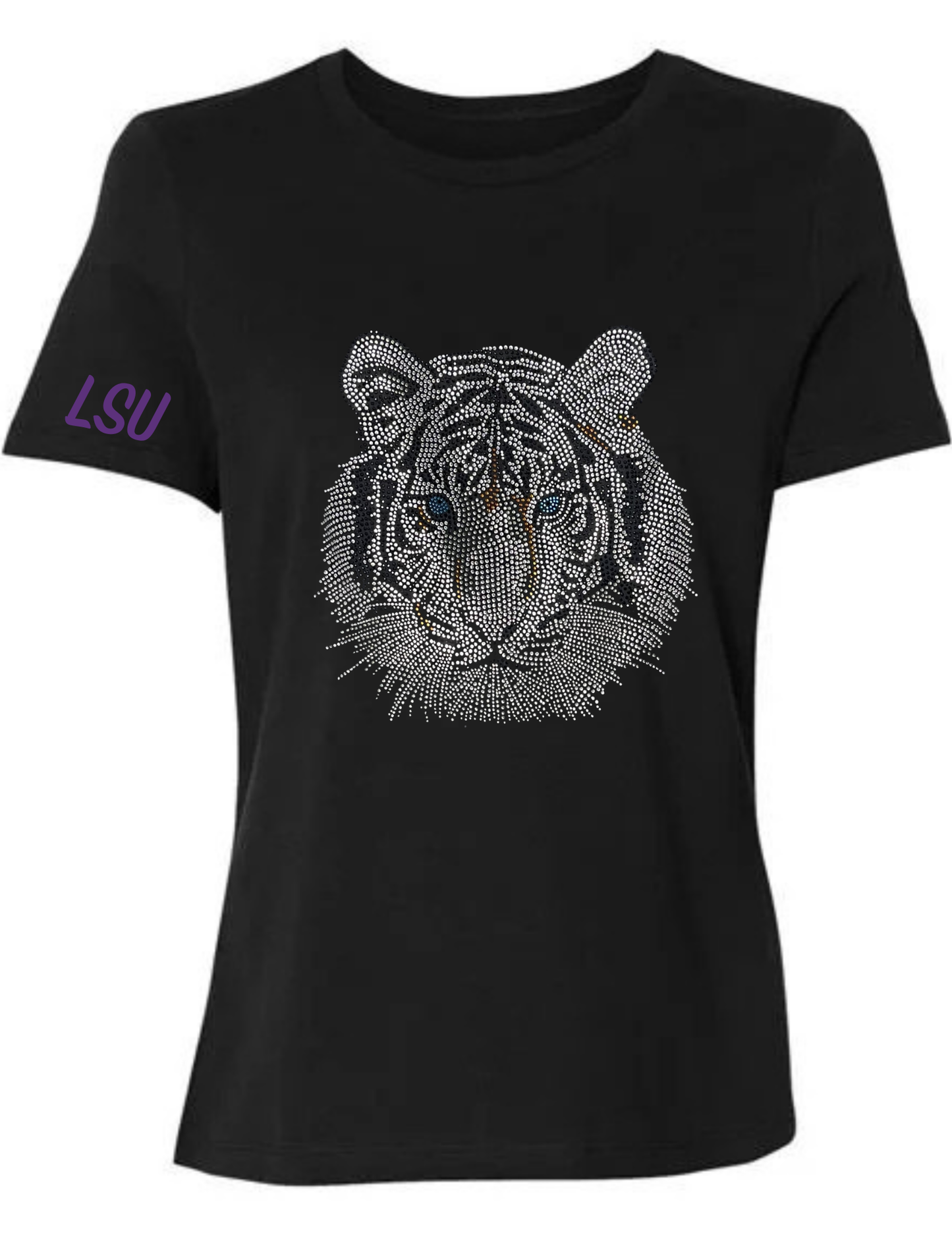 LSU Silver Tiger Face Black Crewneck Short Sleeve T-Shirt