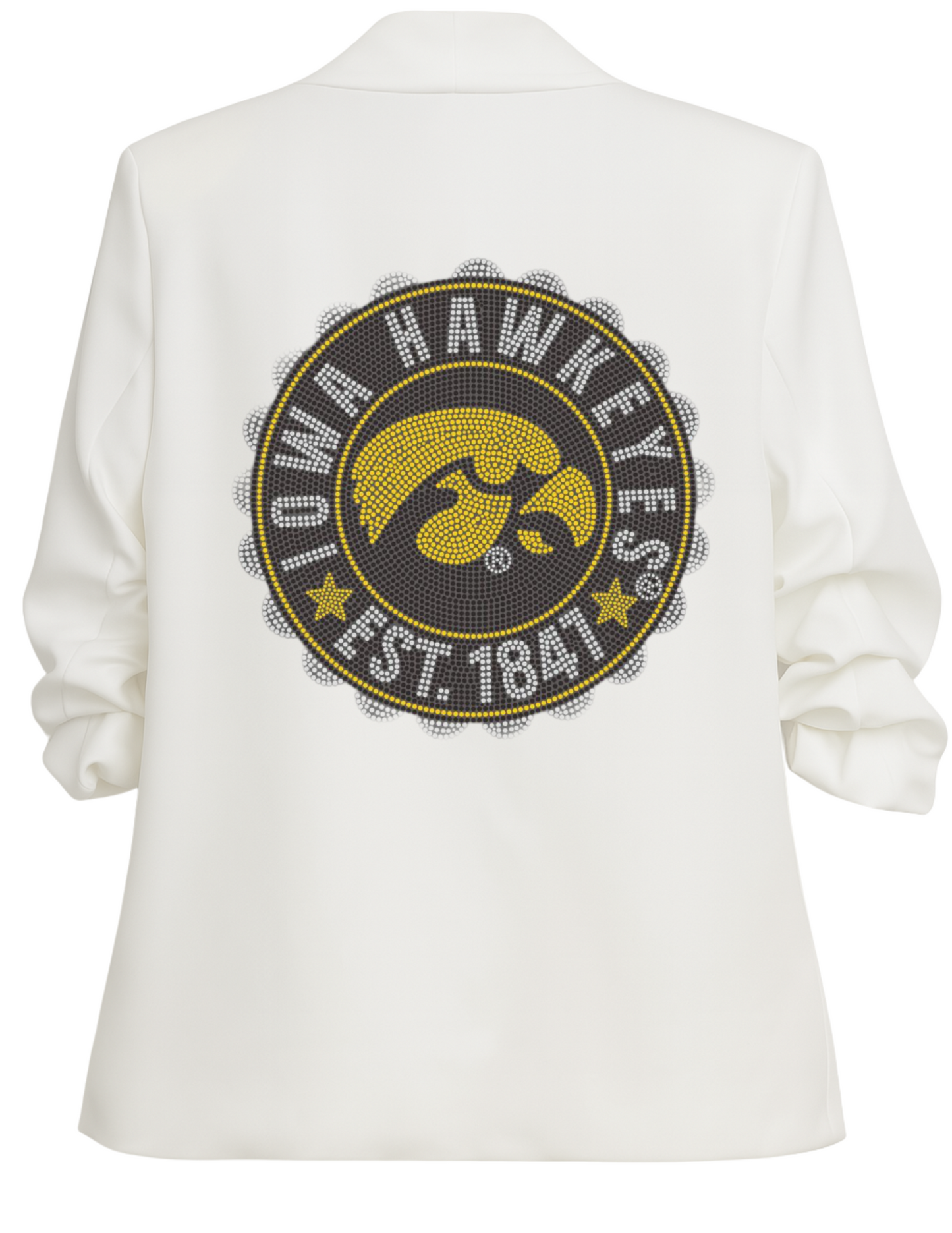 University of Iowa EST. 1841 White Ruched Sleeve Blazer