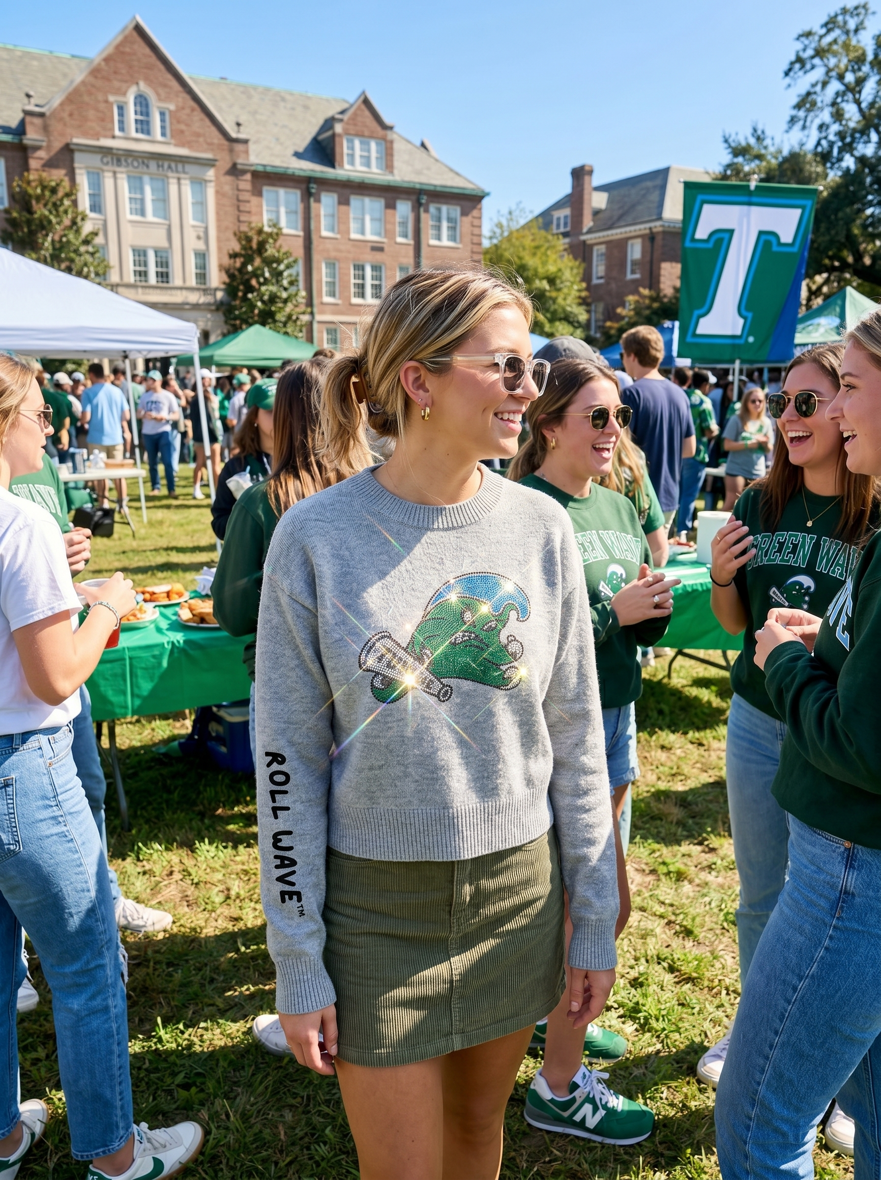 Tulane Rollwave Gray Crewneck Sweater
