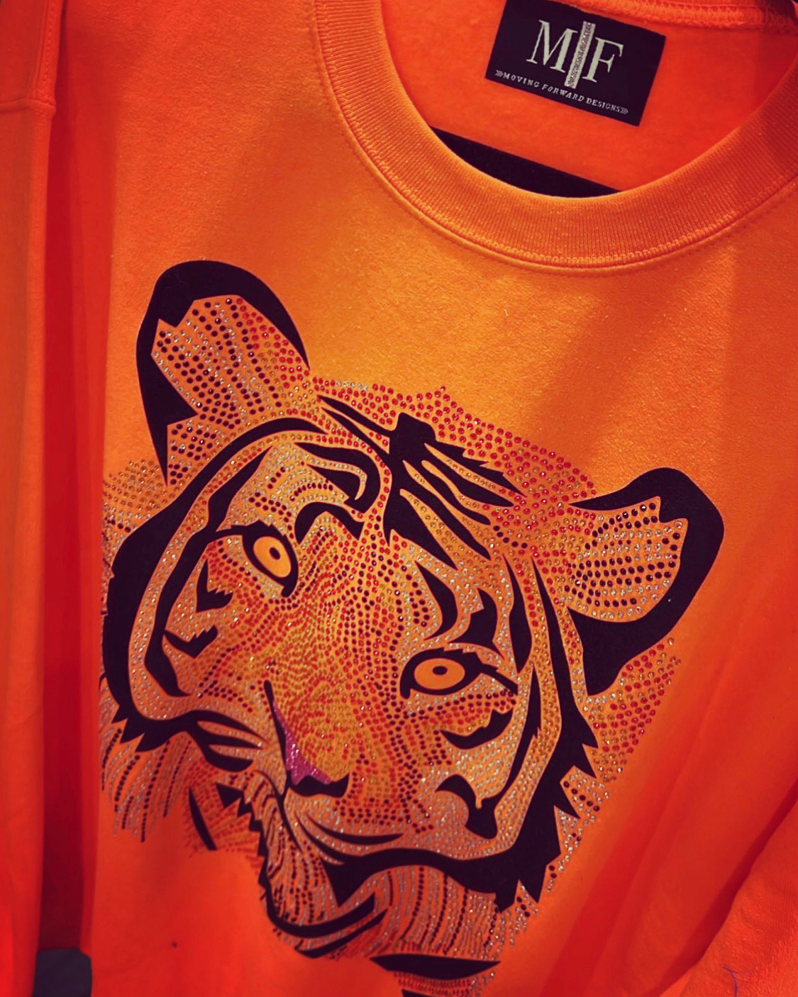 Sweatshirt, Crewneck Neon Orange, Tiger Face