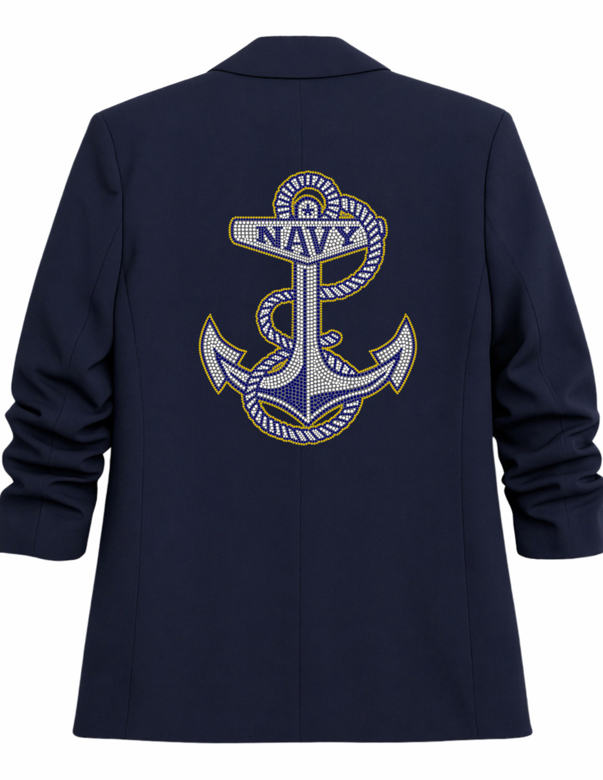 Naval Academy Anchor Navy Ruched Sleeve Blazer