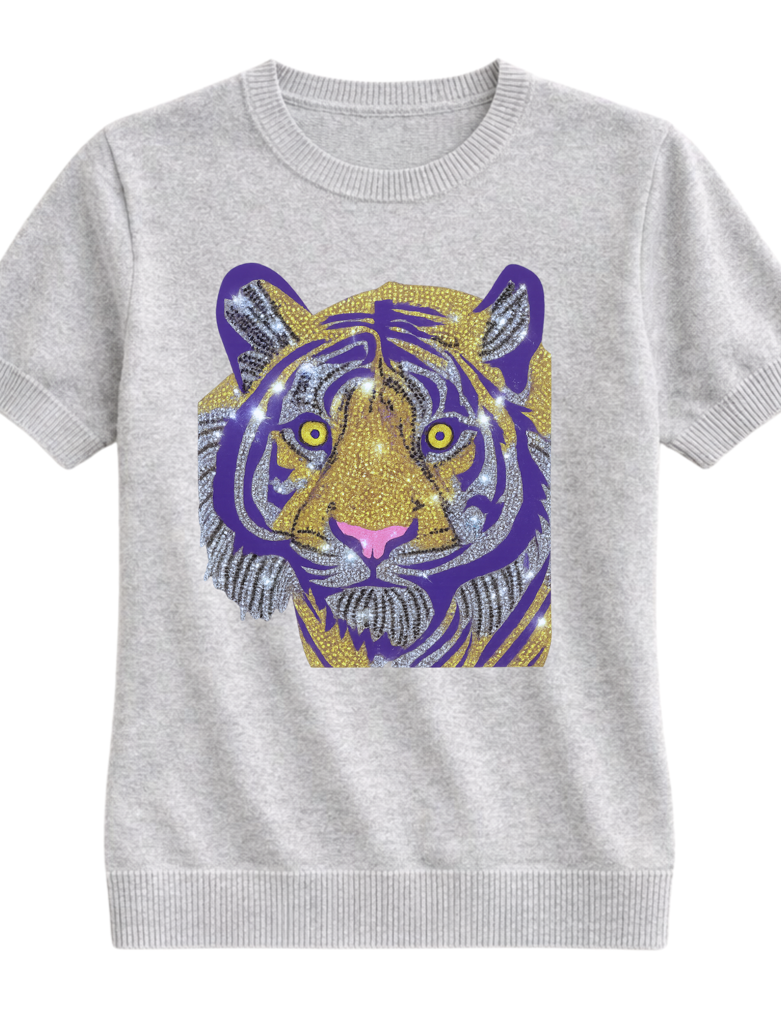 Purple Tiger Grey Crewneck Short Sleeve Sweater