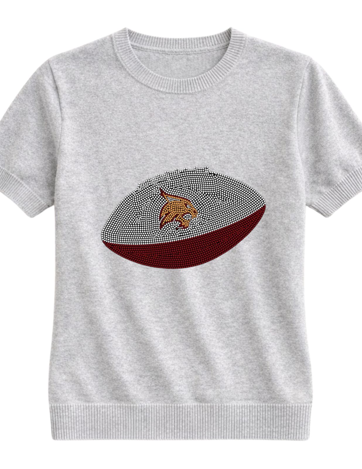 Texas State Football Gray Crewneck Short Sleeve Sweater