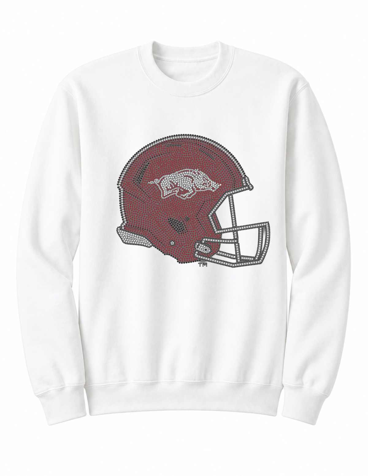 University of Arkansas Razorback Football Helmet White Crewneck Sweatshirt