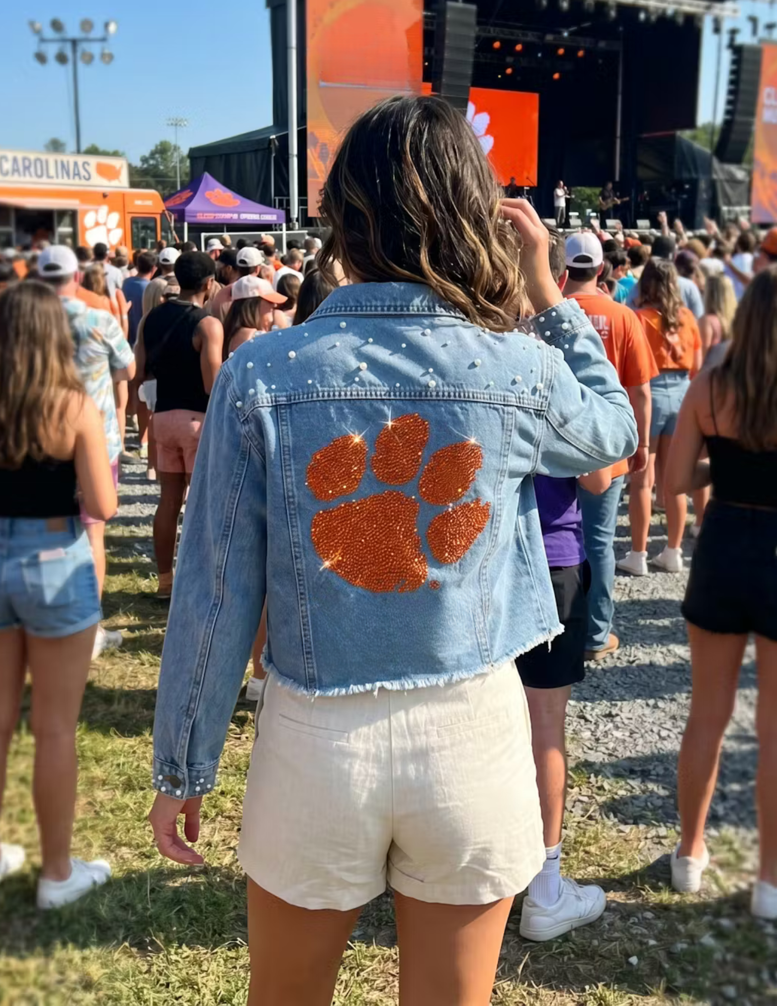 Clemson Large Paw Pearl Denim Jacket