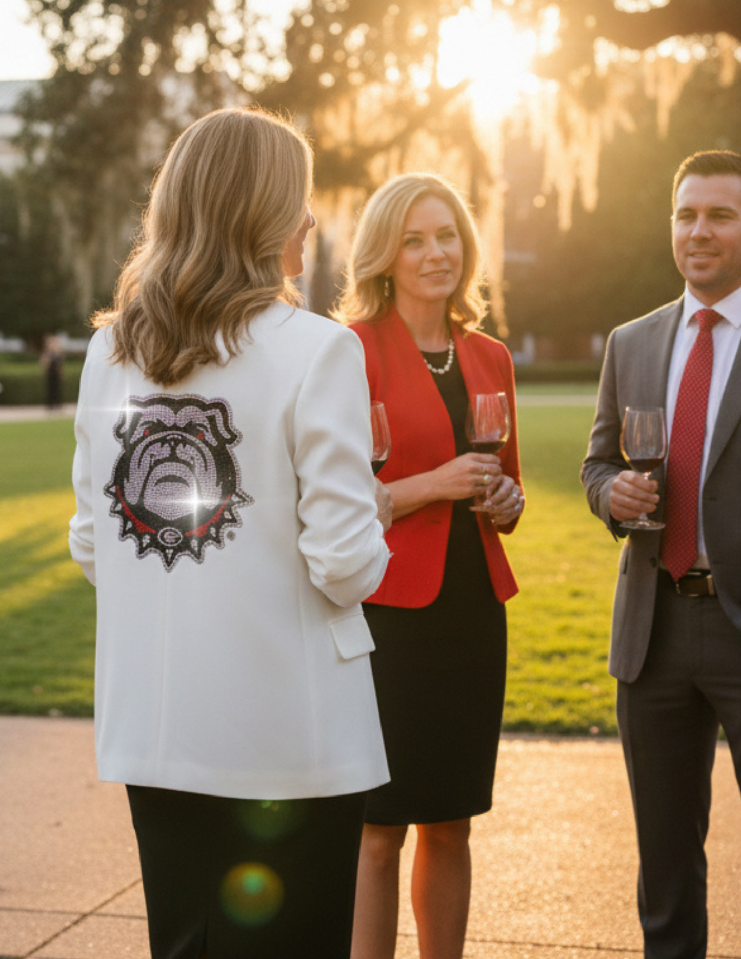 University of Georgia Bulldog White Ruched Sleeve Blazer