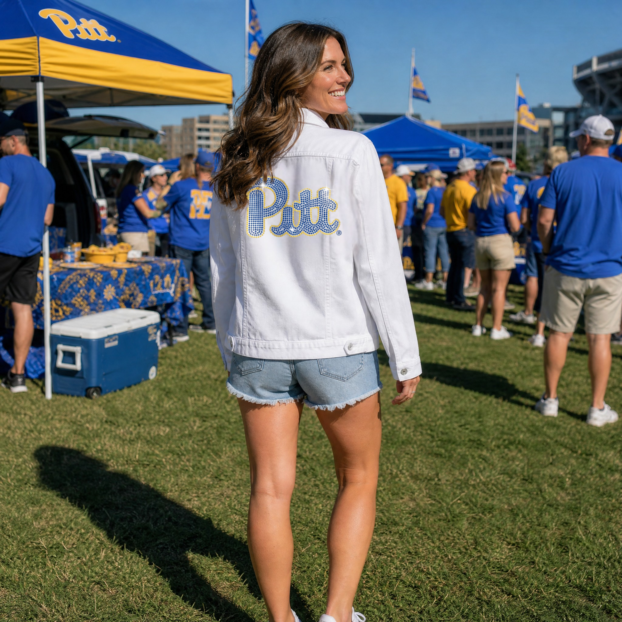 University of Pittsburgh Script Pitt White Denim Jacket