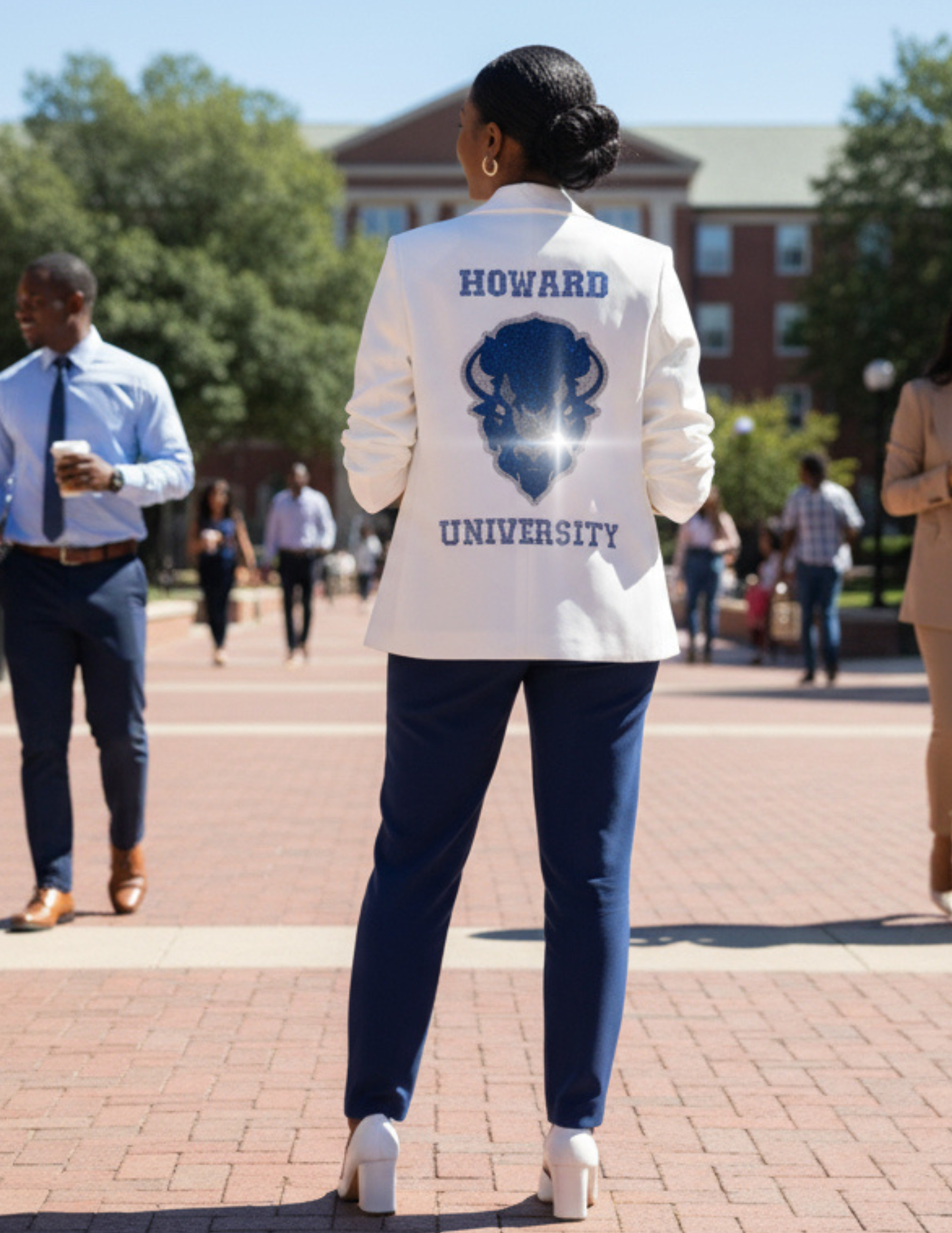 Howard University Bison & Script Ruched White Blazer