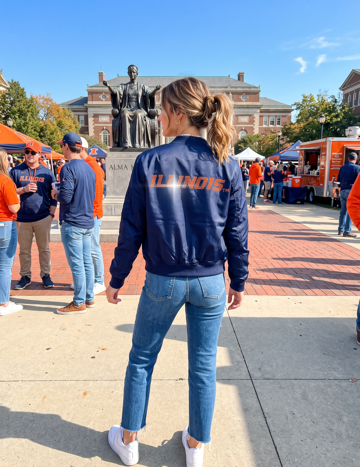 University of Illinois Orange Illinois Block Lettering Navy Bomber