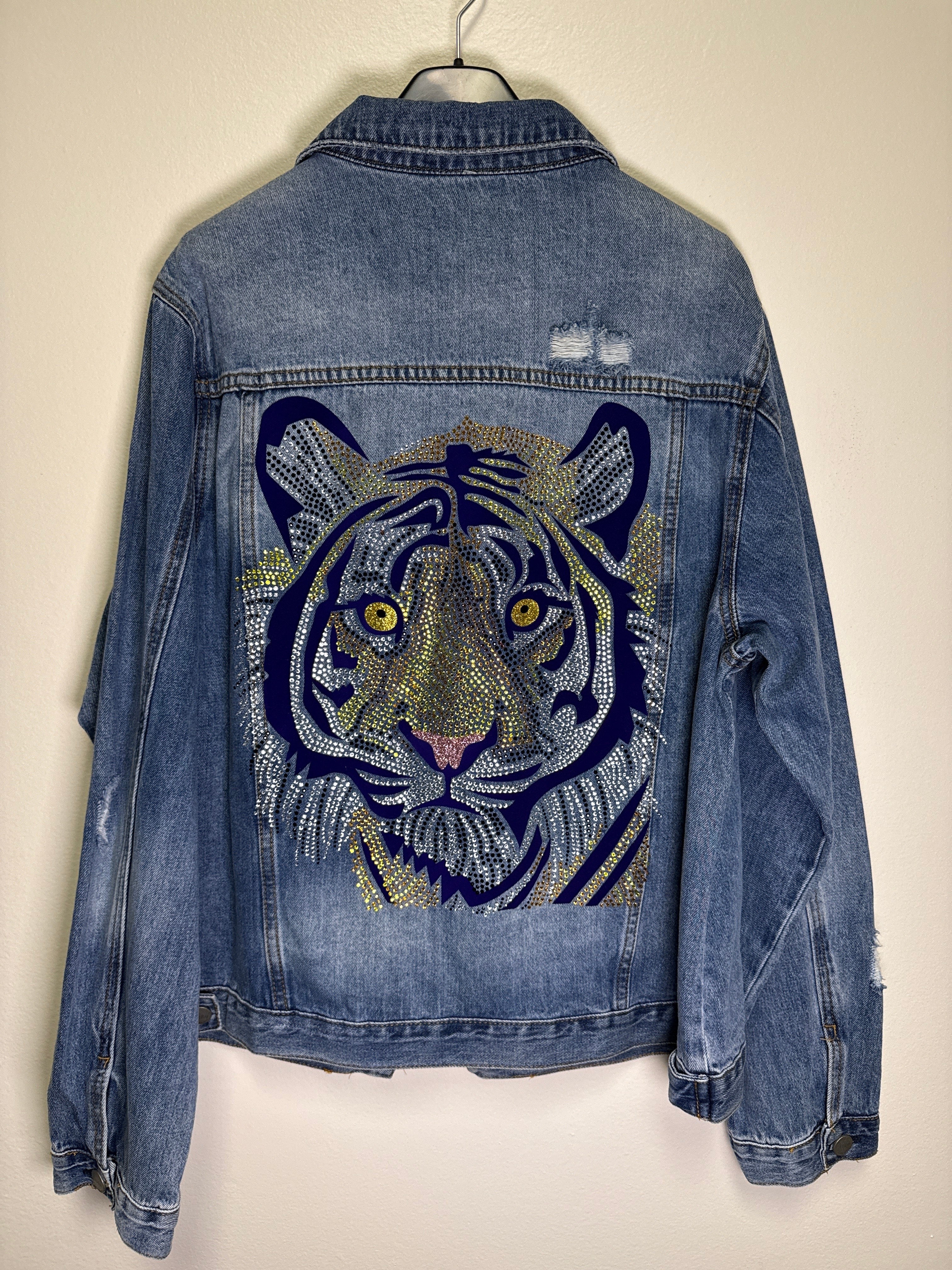 Jacket, Blue Denim, Purple Tiger Face
