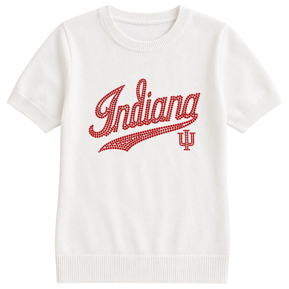 Indiana University Script Trident Ivory Short Sleeve Sweater