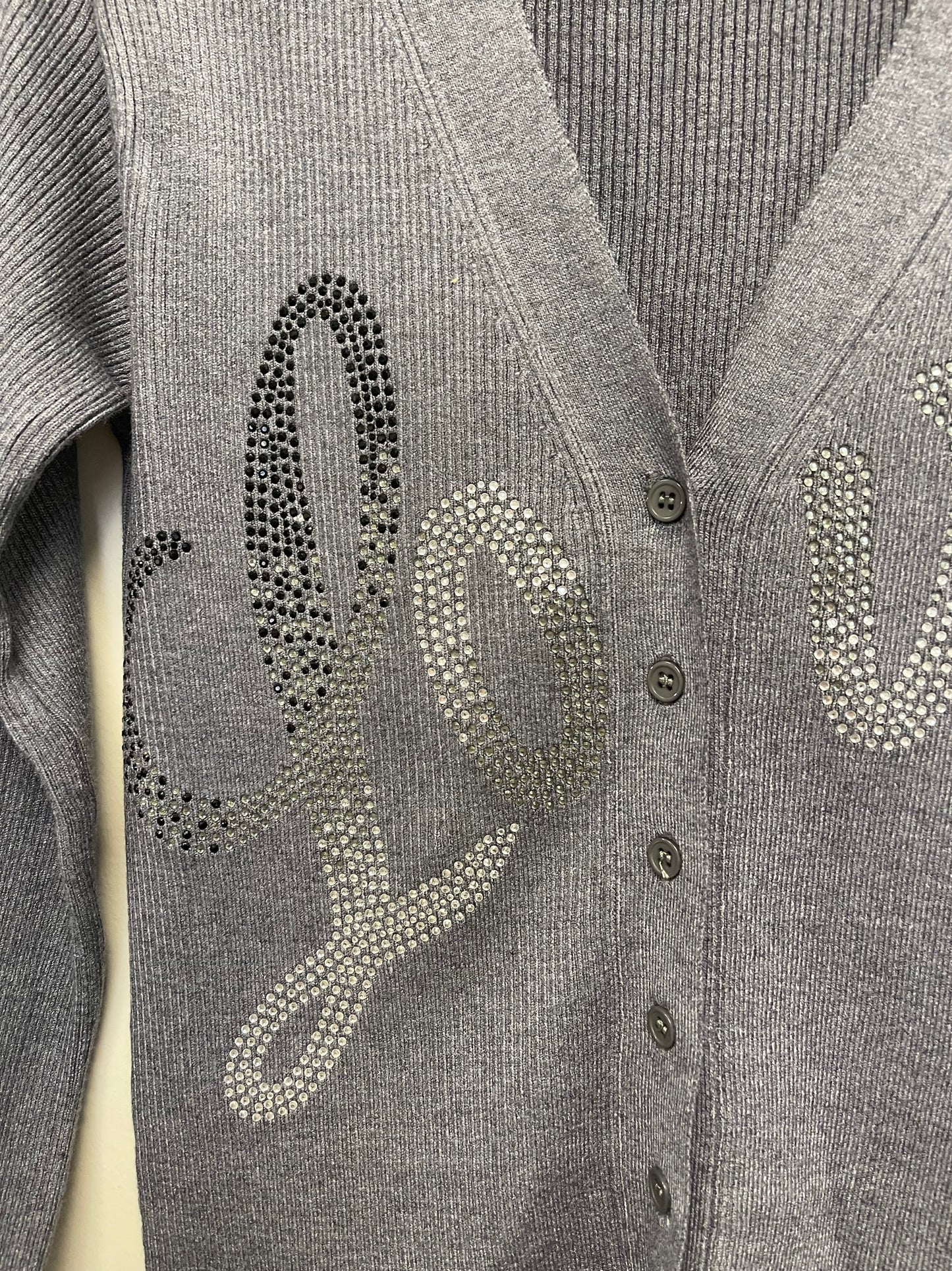 Love Script Gray Puff Cardigan Sweater