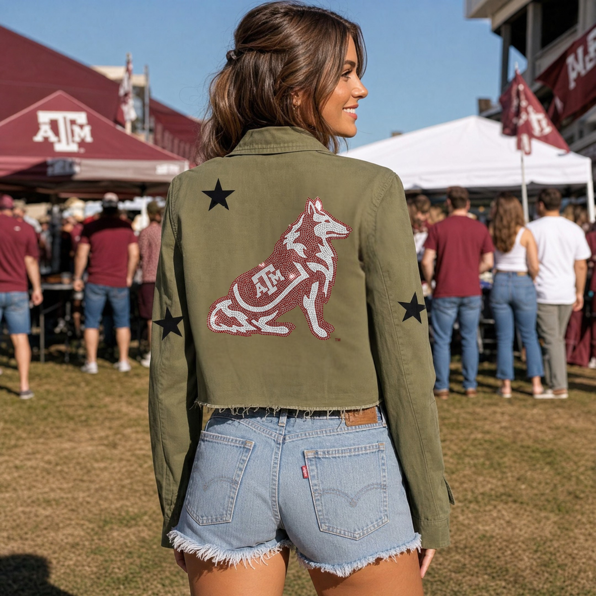 Texas A&M Reveille Army Green Shacket