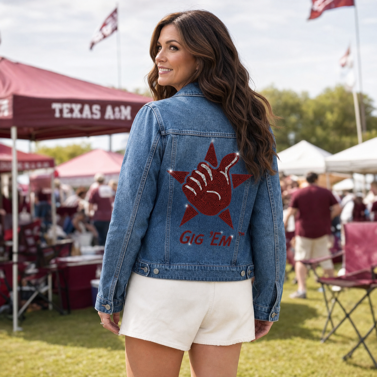 Texas A&M Gig Em Star Blue Denim Jacket, view 2