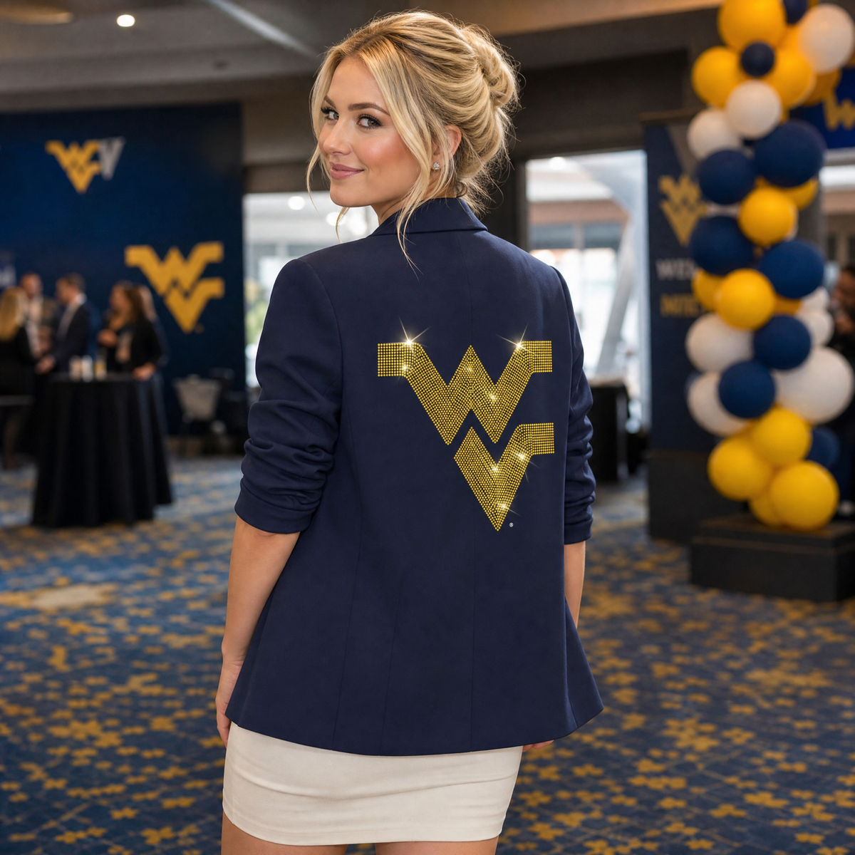 West Virginia Gold WVU Navy Ruched Sleeve Blazer by Moving Forward Designs