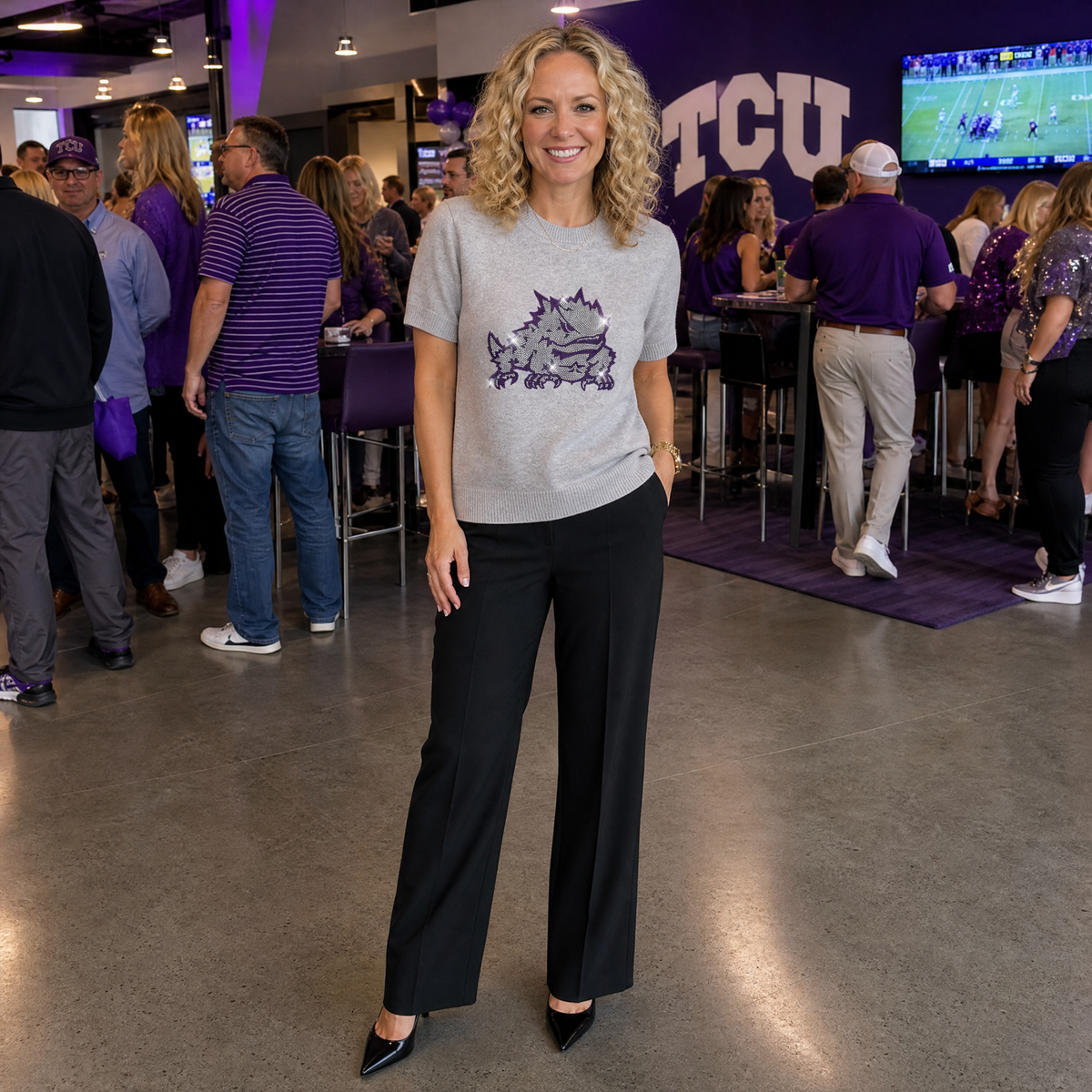 TCU Horned Frog Gray Short Sleeve Sweater