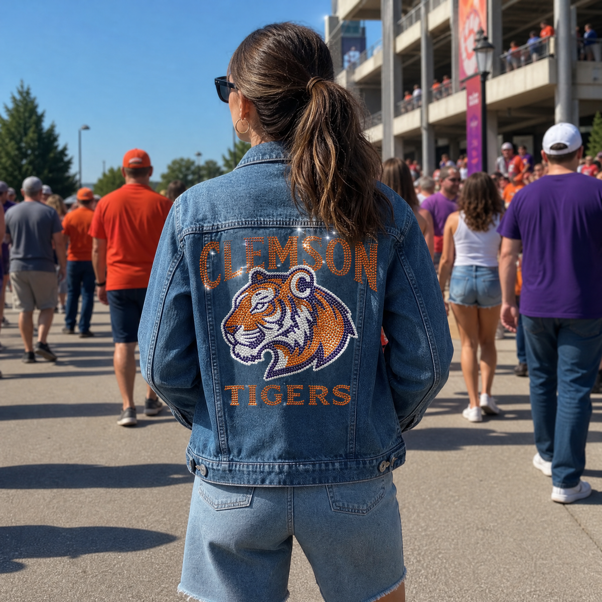 Clemson University Tiger Head Clemson Tigers Blue Denim Jacket