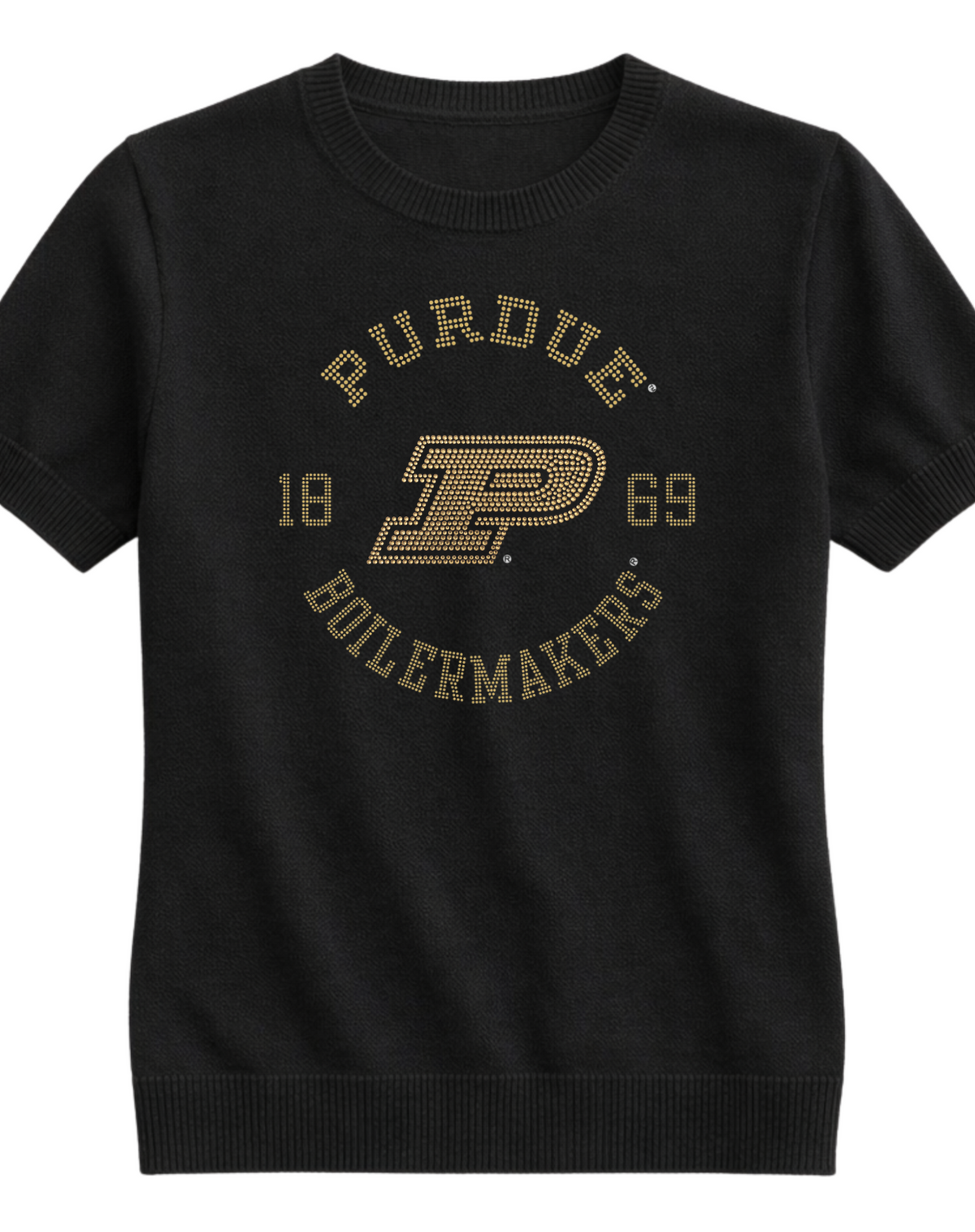 Purdue University Boilermakers EST 1869 Black Short Sleeve Sweater