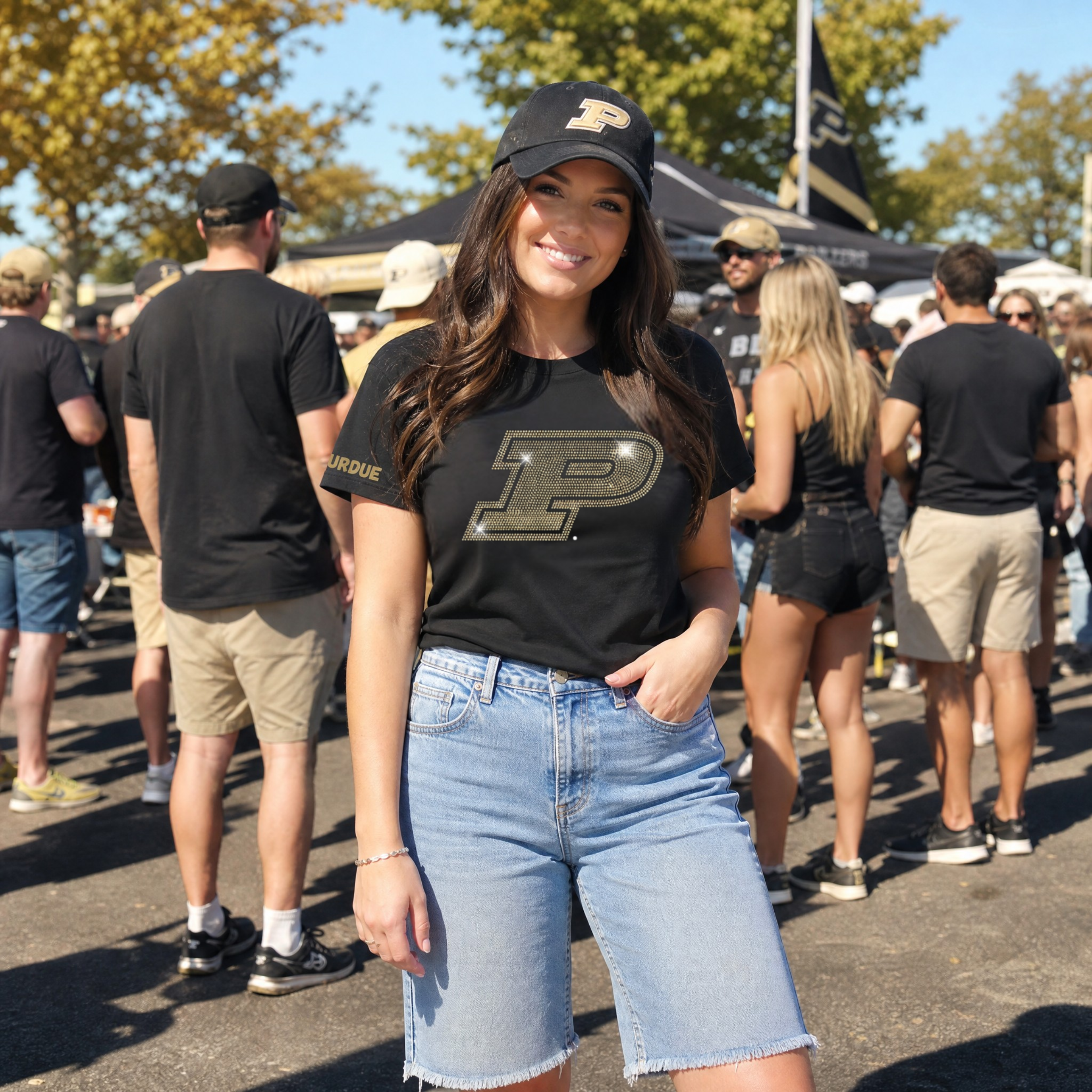 Purdue University Gold Motion P Black Crewneck T-Shirt