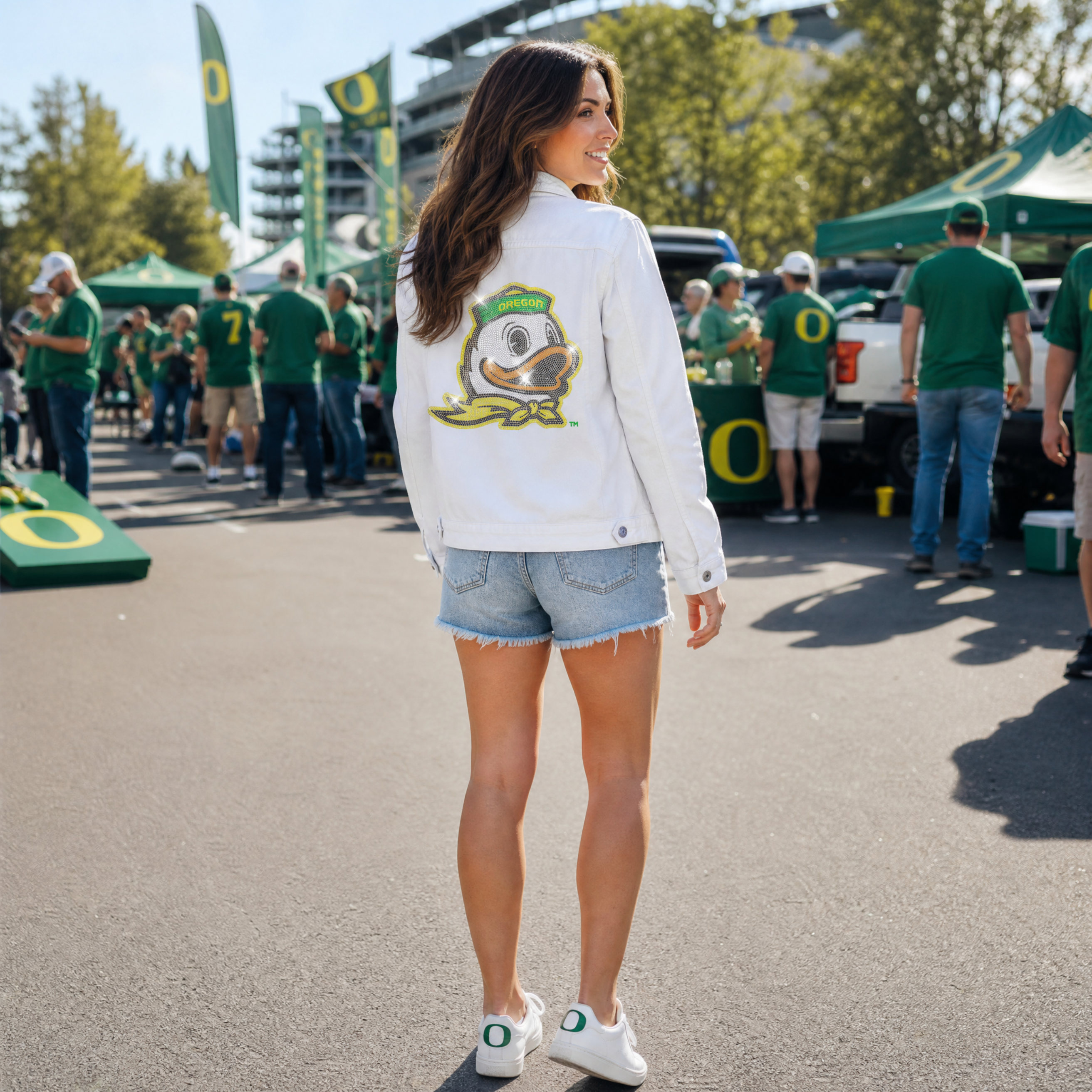 University of Oregon Duck White Denim Jacket