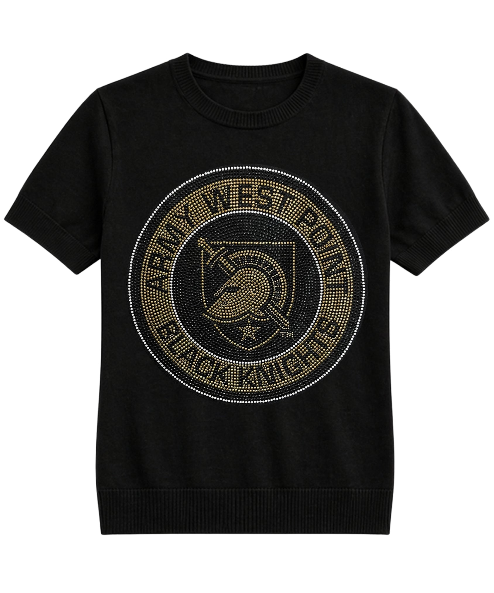 Army West Point Circle Athena Shield Black Crewneck Short Sleeve Sweater