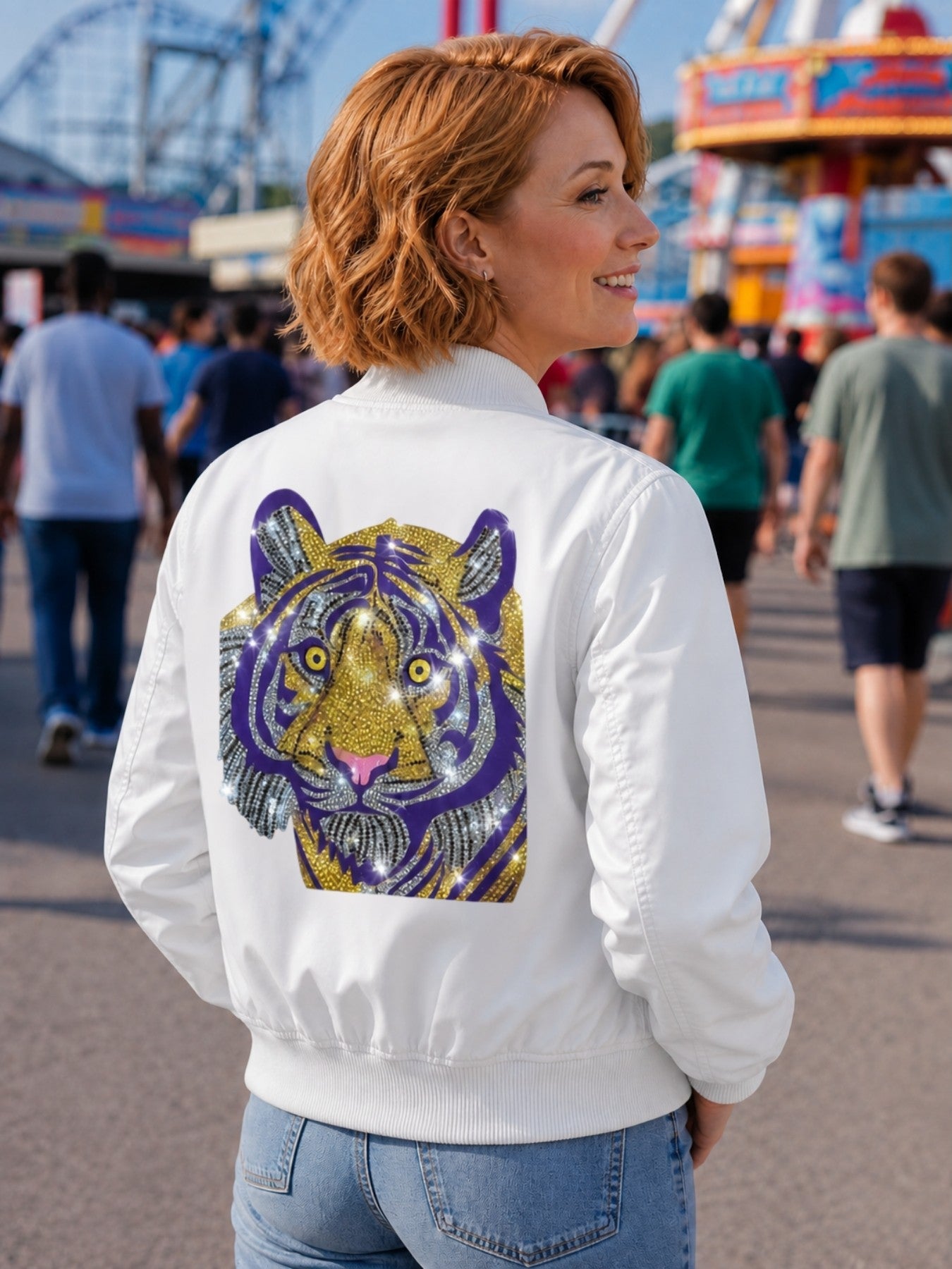 Purple Tiger White Bomber Jacket