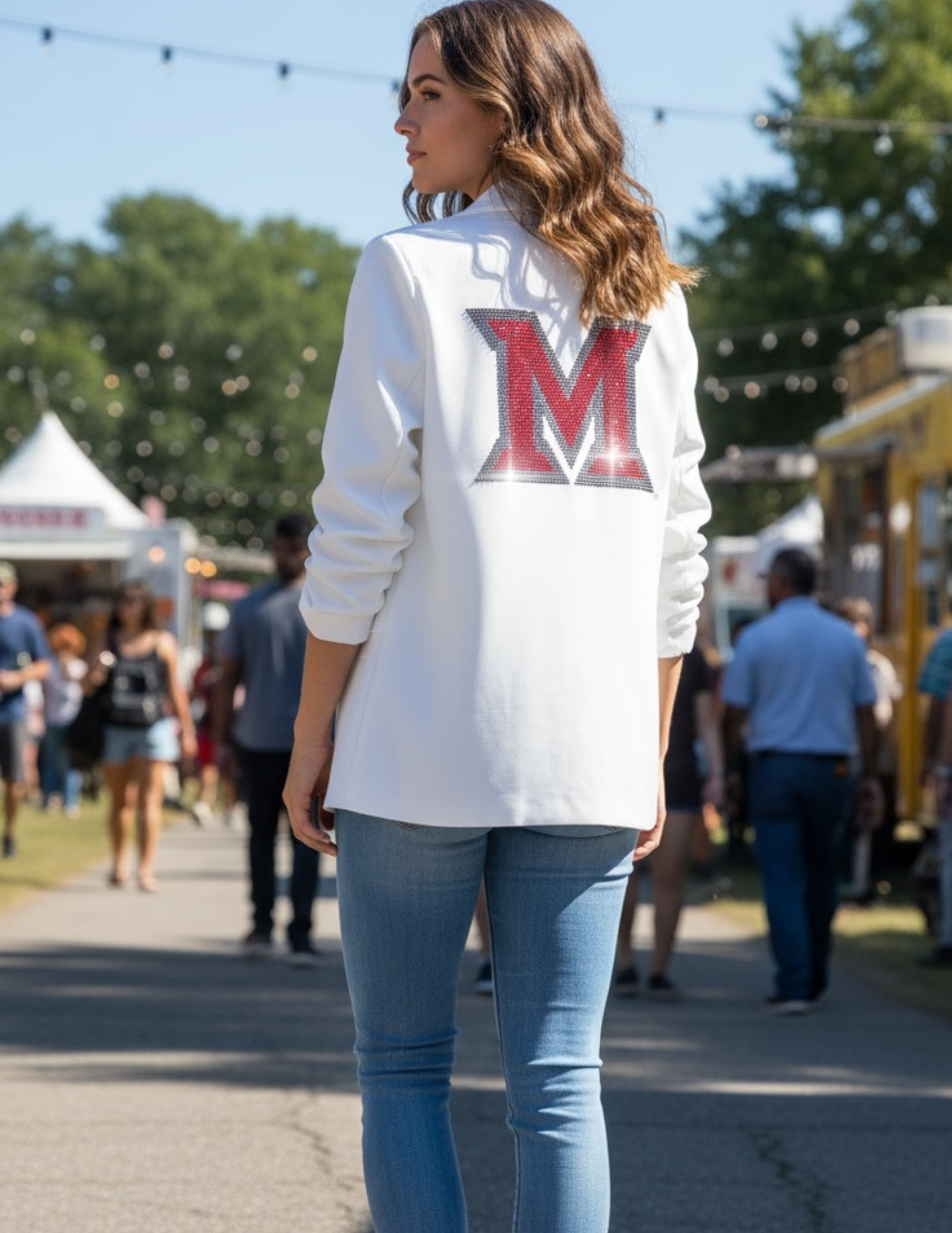 Game Day Blazer, White Ruched, Miami of Ohio M