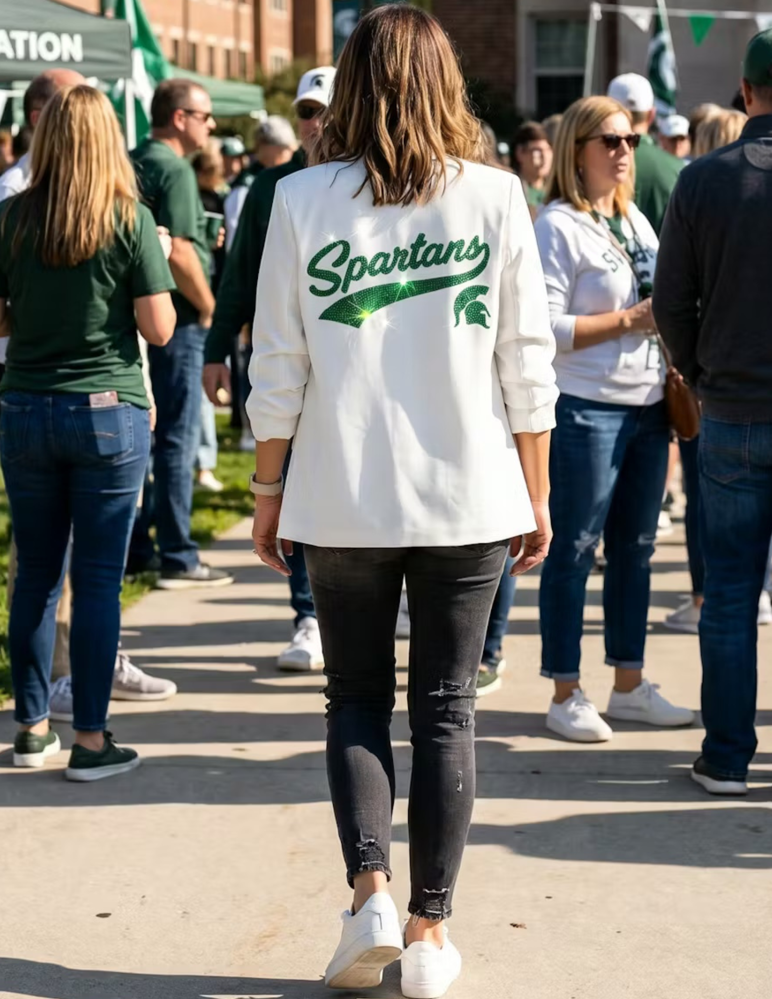 Michigan State Spartans Script White Ruched Sleeve Blazer