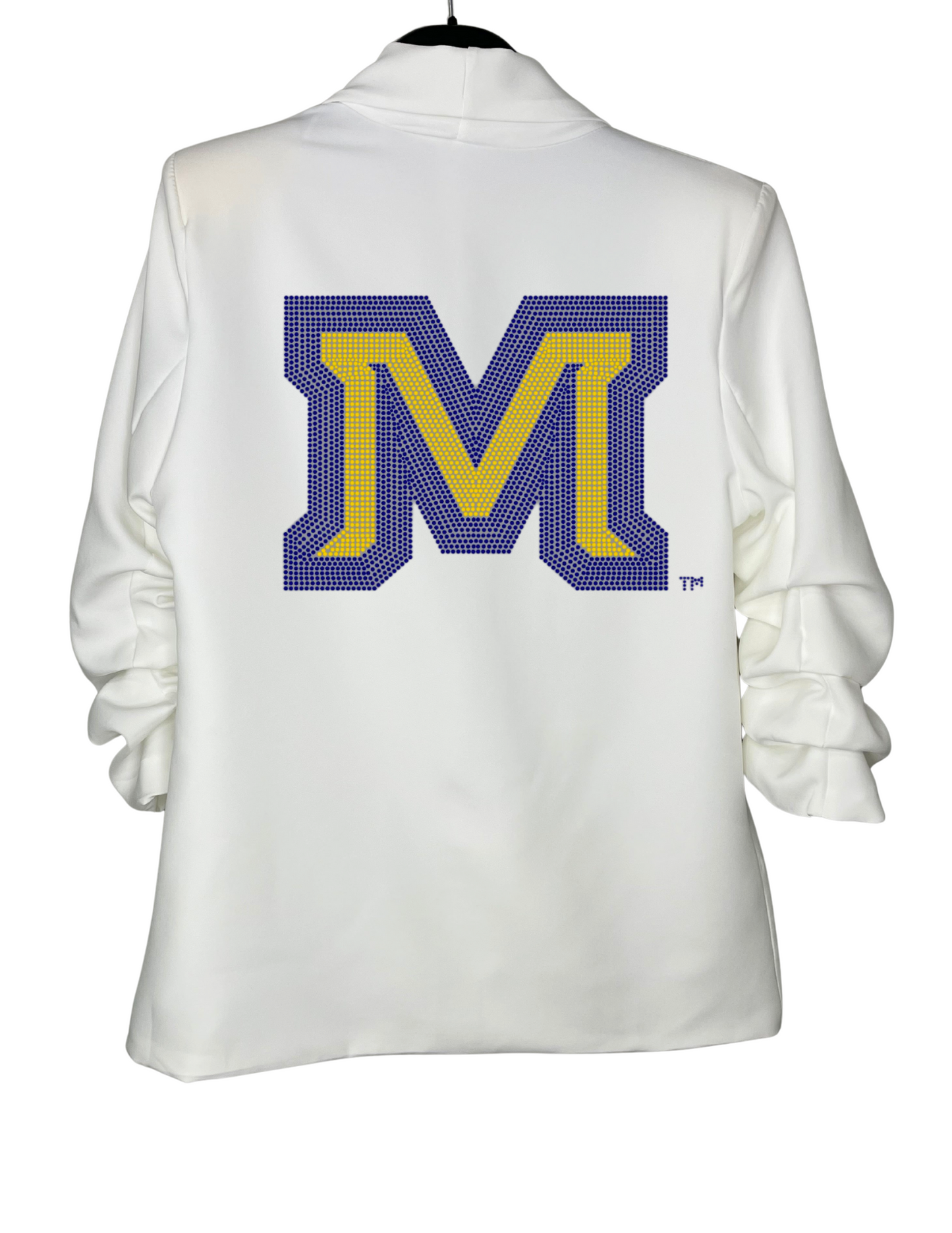 Montana State Block M White Ruched Sleeve Blazer