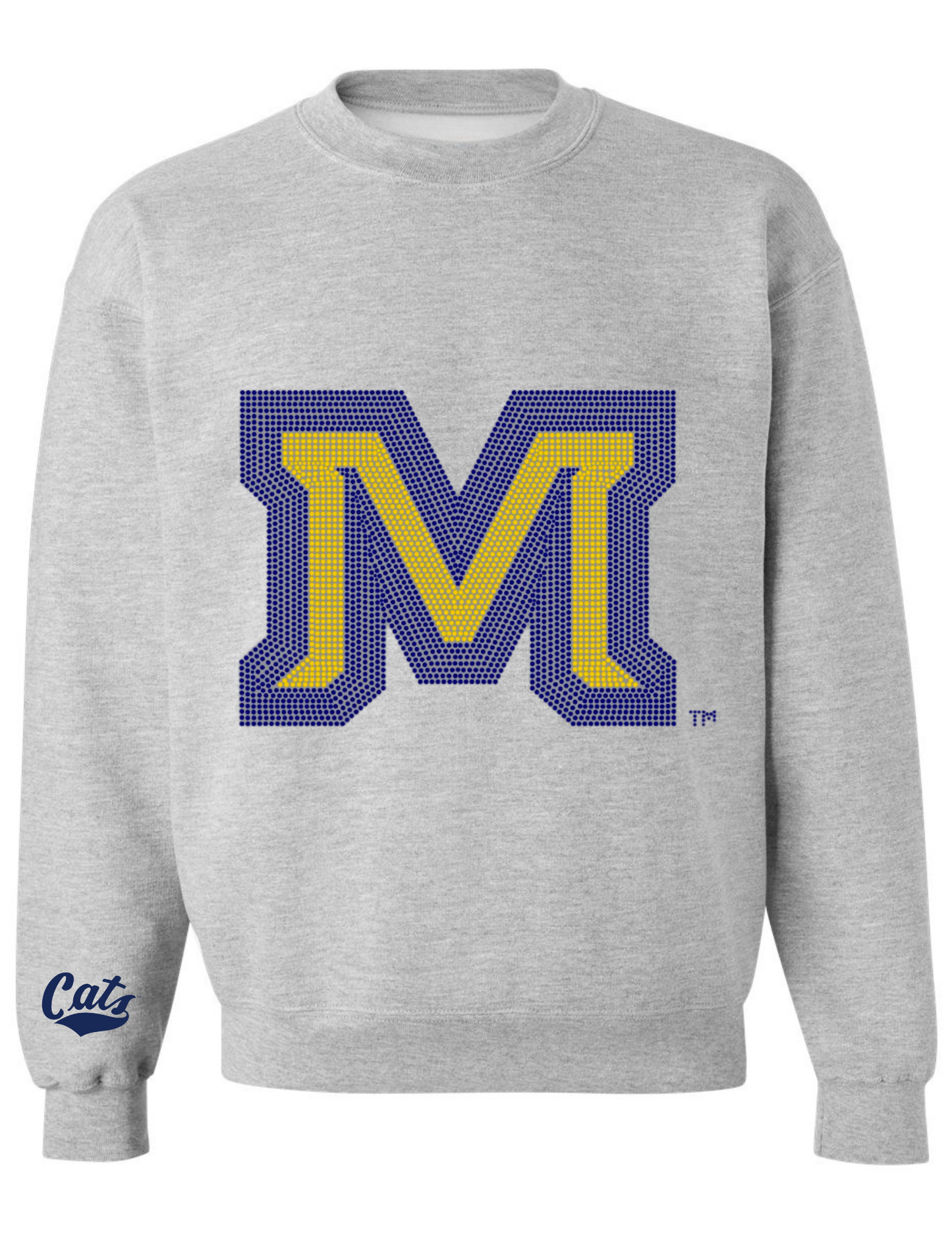 Montana State Block M & Cats Script Gray Crewneck Sweatshirt