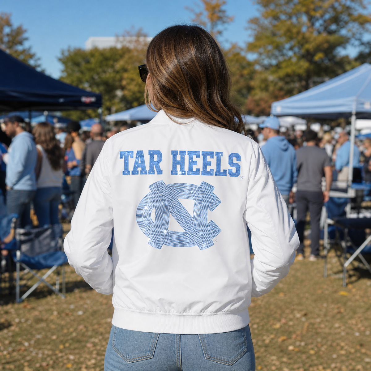 University of North Carolina Tar Heels Interlocking NC White Bomber Jacket