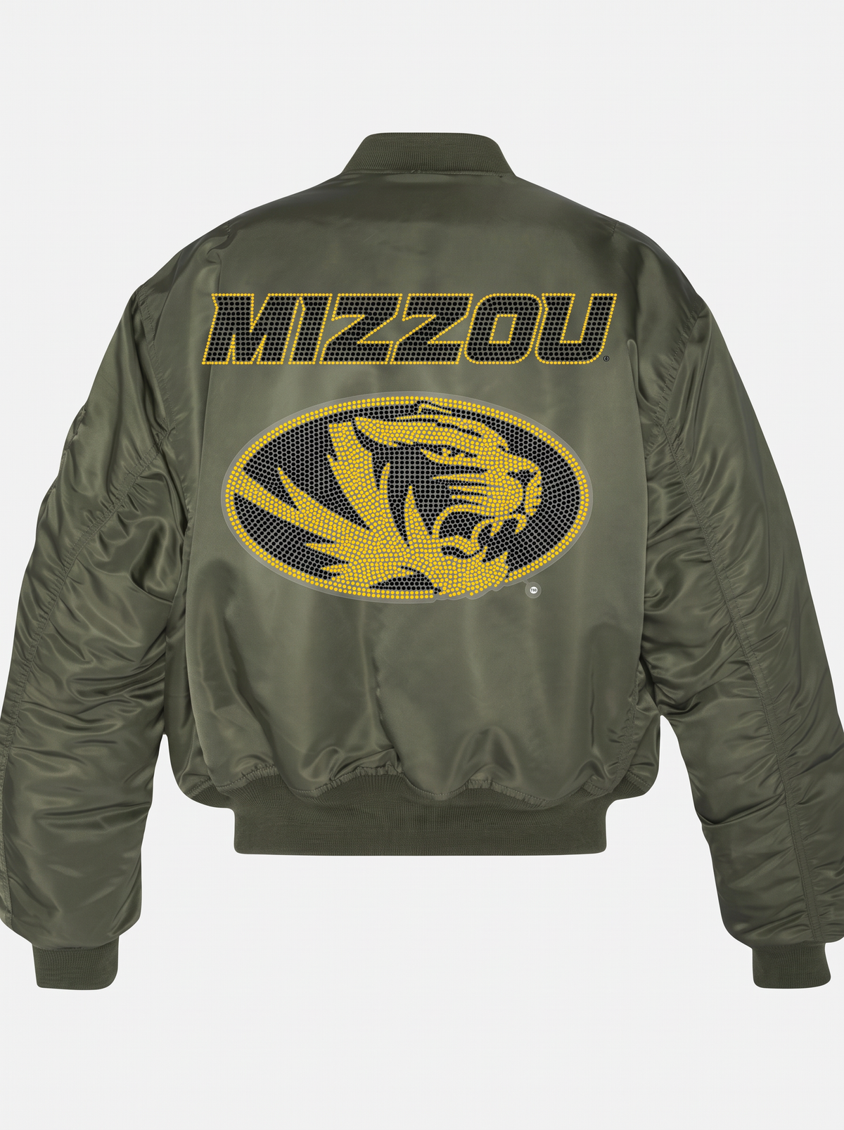 University of Missouri, Mizzou Gold Tiger Army Green Bomber Jacket