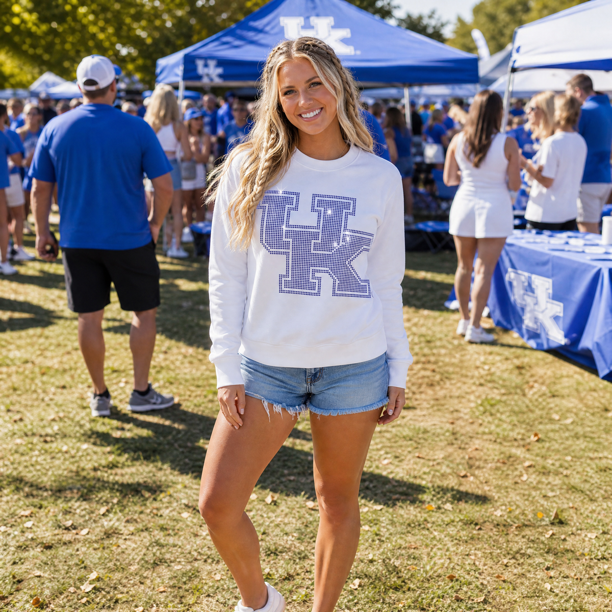 University of Kentucky Interlocking UK White Crewneck Sweatshirt, view 2