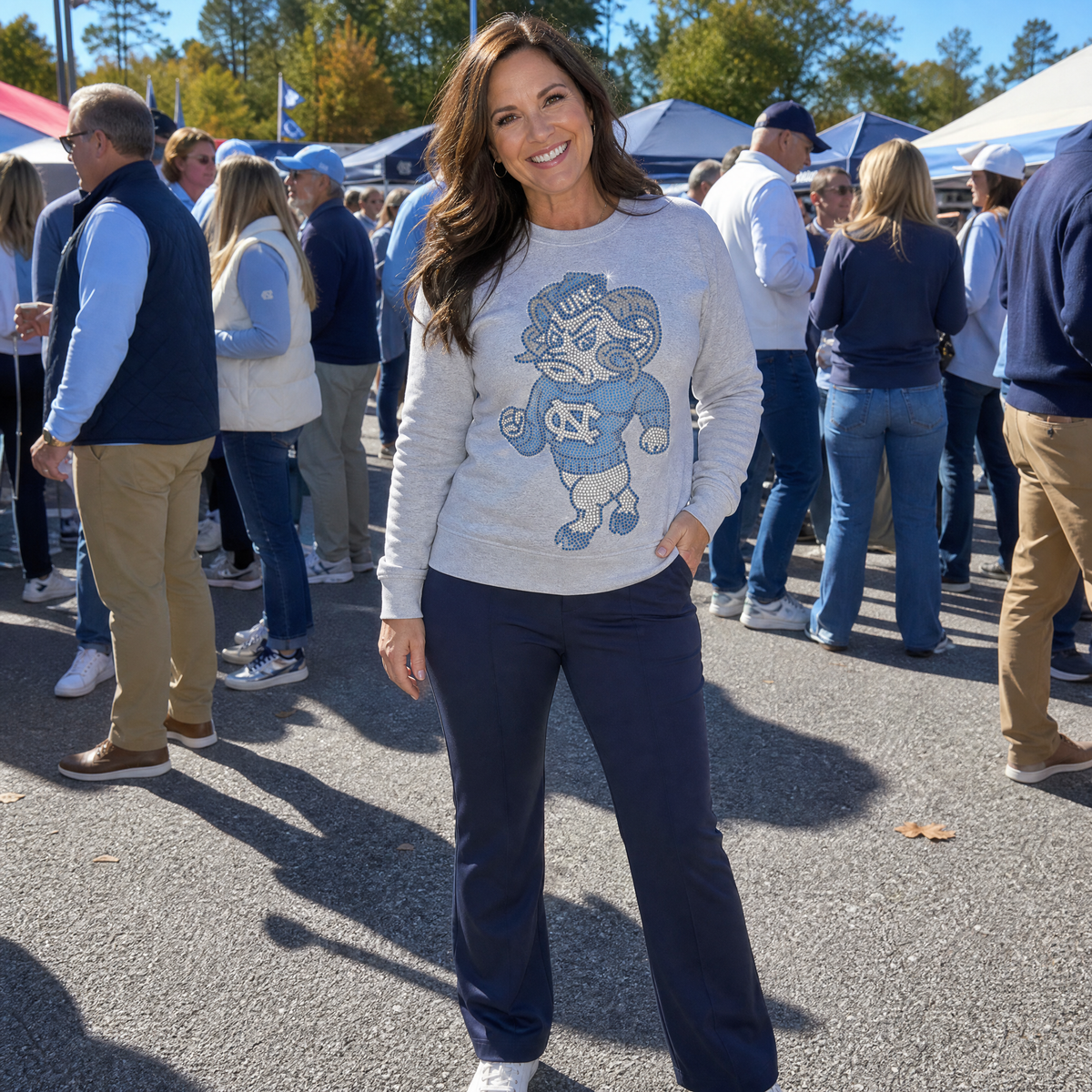 University of North Carolina Rameses Foot Gray Crewneck Sweatshirt
