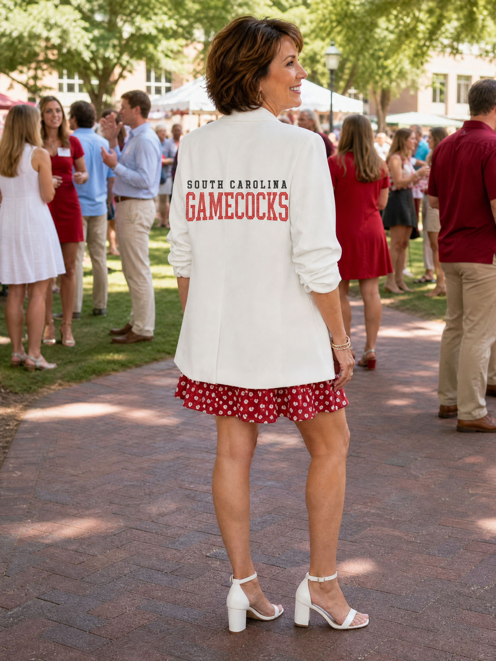University of South Carolina Gamecocks Script White Ruched Sleeve Blazer