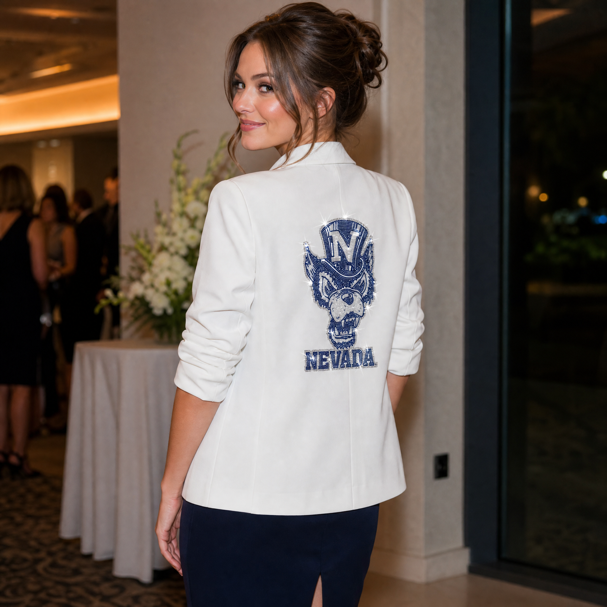 University of Nevada Wolfie White Ruched Sleeve Blazer