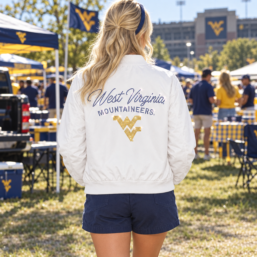 West Virginia Mountaineers WV White Bomber Jacket