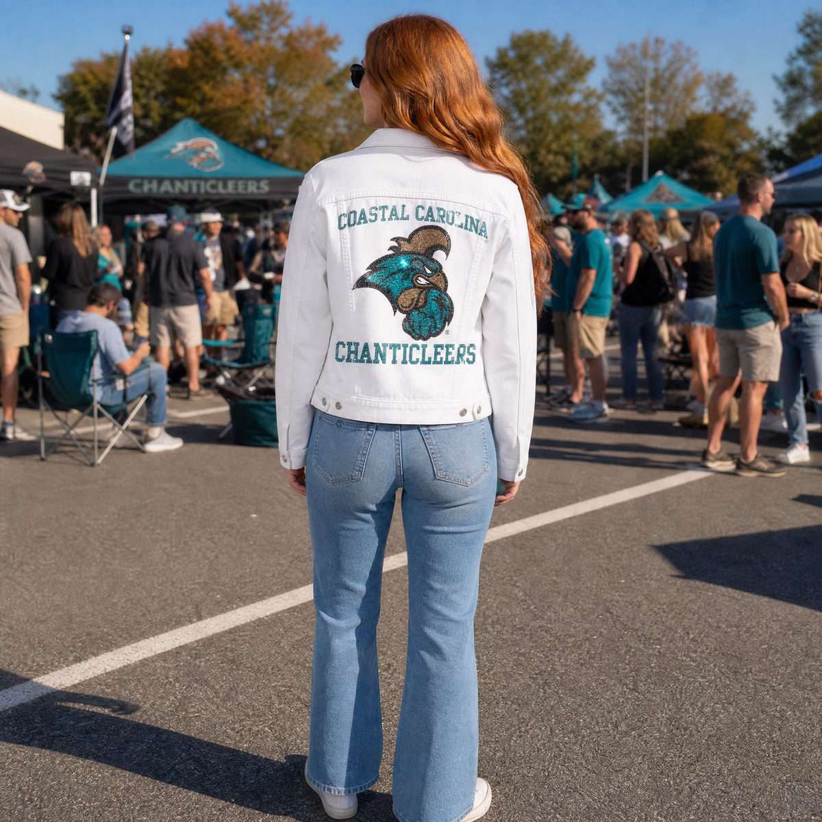 Coastal Carolina Mascot Chanticleers White Denim Jacket