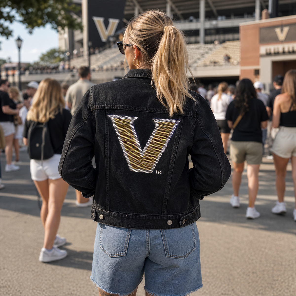 Vanderbilt University Gold & Silver V Black Denim Jacket