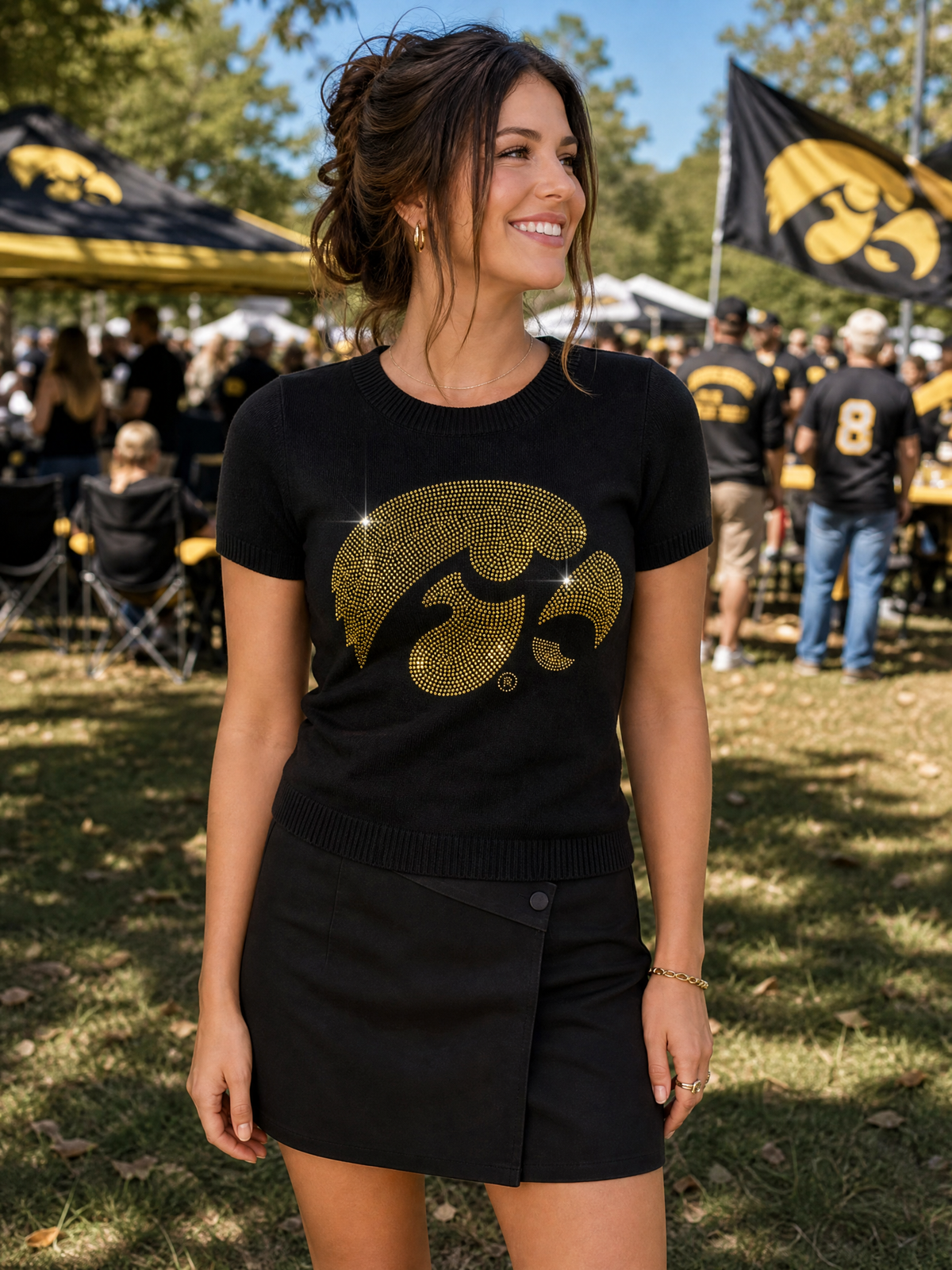 University of Iowa Gold Tigerhawk Black Short Sleeve Sweater, view 3
