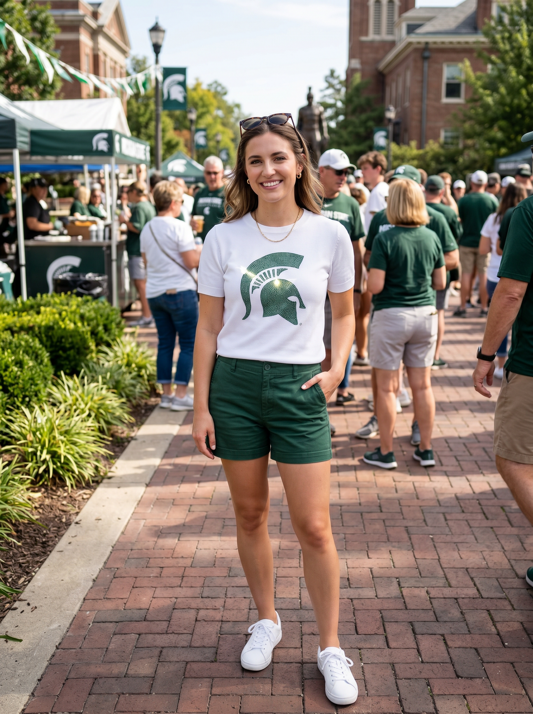 Michigan State Spartan Helmet Ivory Crewneck Short Sleeve Sweater